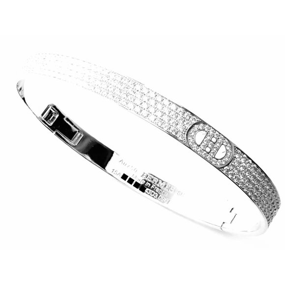Authentic! Hermes H D'Ancre 18k White Gold Diamond Small Model Bangle Bracelet - Picture 10 of 12